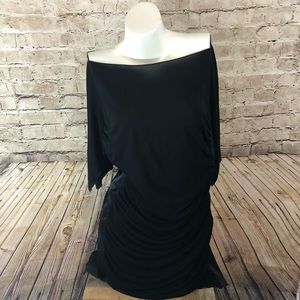NWOT Bebe black shoulder less scrunch side dress M